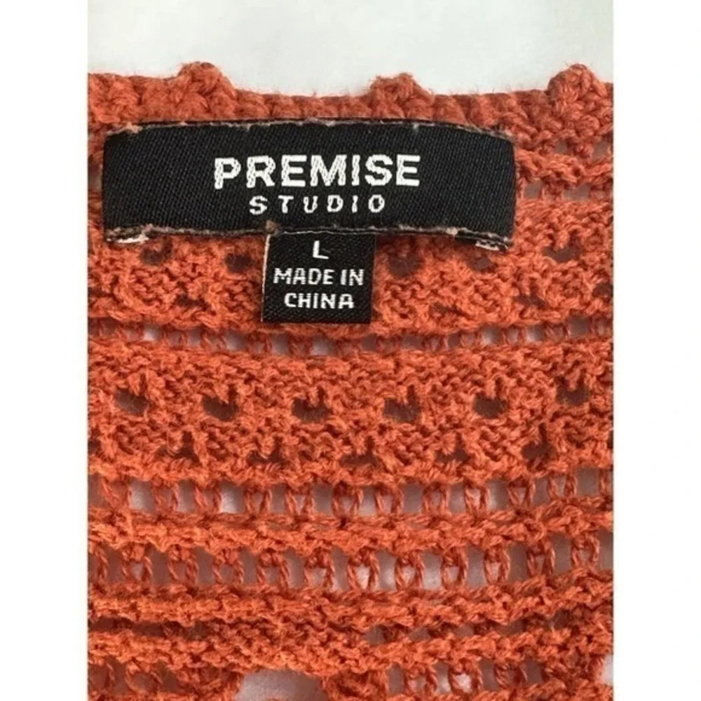 Premise Women's Open Knit Sweater Tunic Cover Up Orange Rust Sz L Boho Hippie